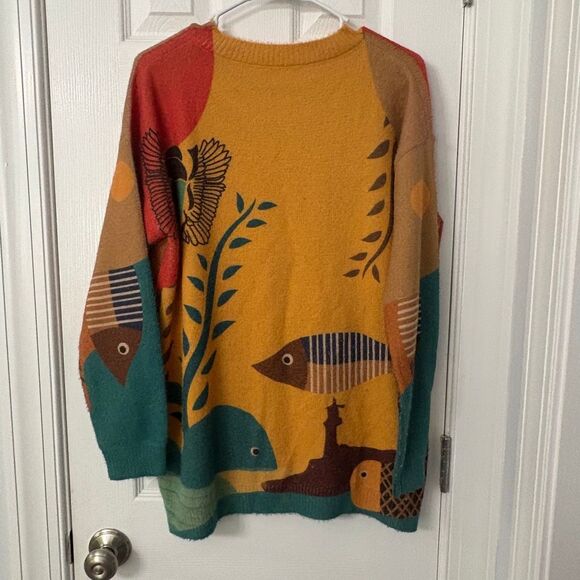 Colorful Ocean Fish Graphic Sweater cotton wool blend - Picture 2 of 6